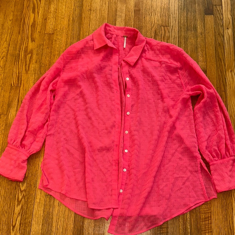 Free People Bright Pink Button-Down Blouse